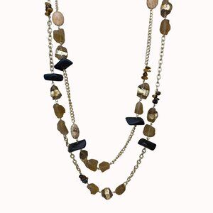 Gold-Tone Multi-Strand Necklace W/ Brown & Black Beads Chunky Design Fashion Jew